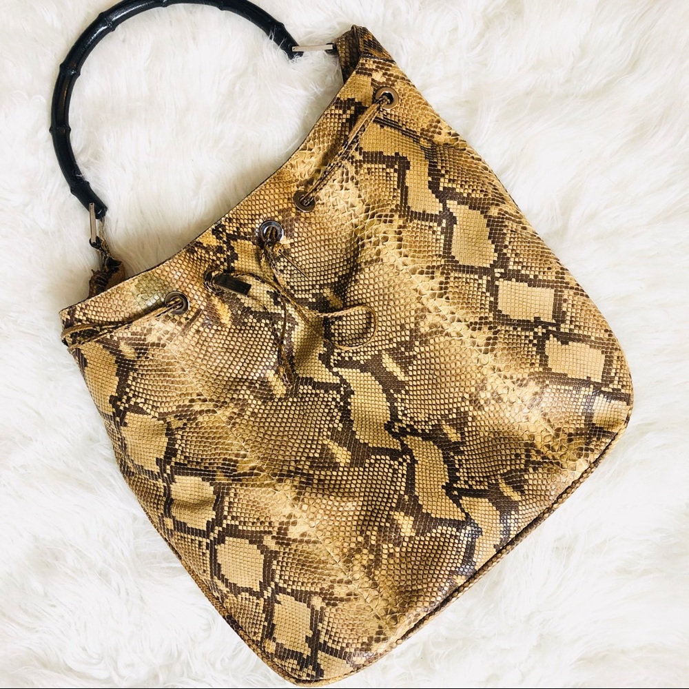 GUCCI Vintage Snakeskin Bamboo Handle Shoulder Bag